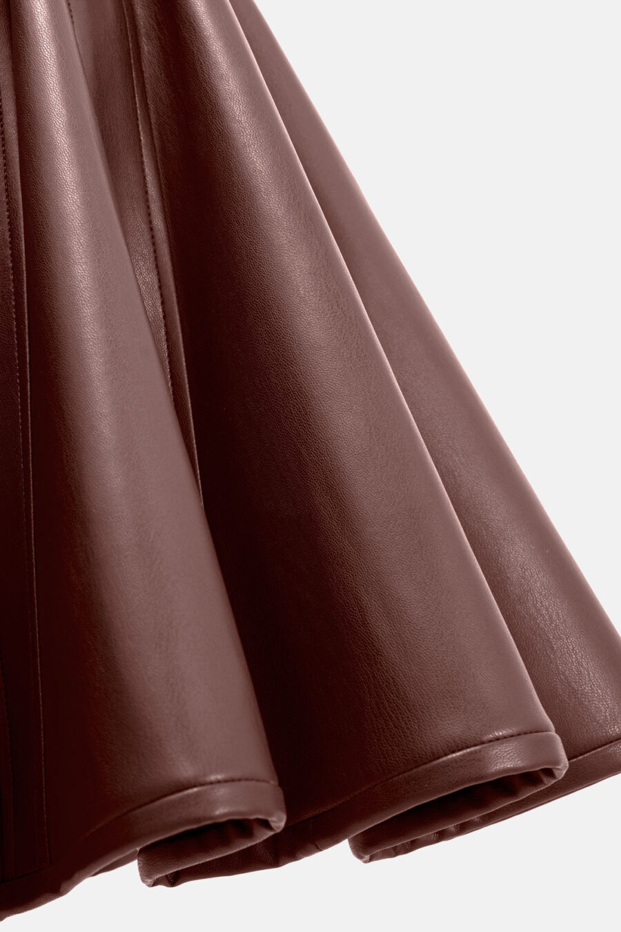 Brown Faux Leather Mini Dress Designer High Neck Zip Front Fit and Flare by Kargede detail image