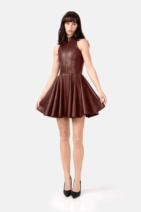 Nova – Brown Leather Mini Dress
