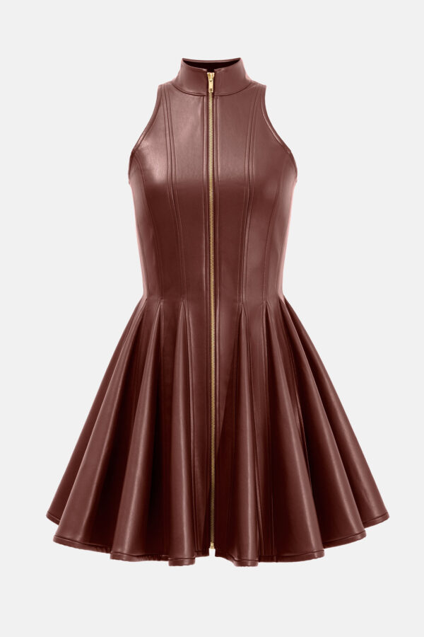 Nova – Brown Leather Mini Dress