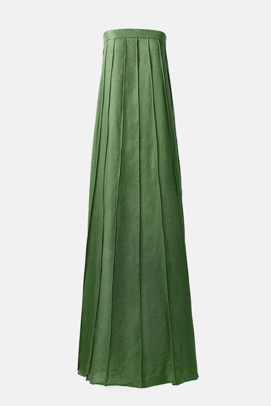 Green Designer Linen Maxi Dress Pleated With Slit Strapless Fit Kargede GM
