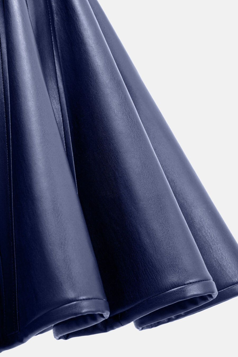 Navy Blue Faux Leather Mini Dress Designer High Neck Zip Front Fit and Flare by Kargede detail image