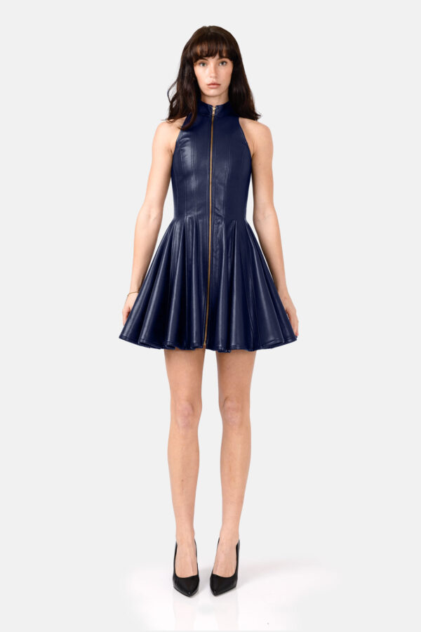 Nova – Navy Blue Leather Mini Dress
