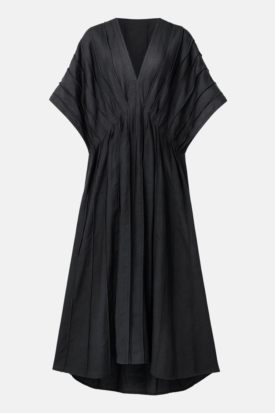 Black Designer Linen Kaftan Dress With Pleated Detail by Kargede Ghost Mannequin