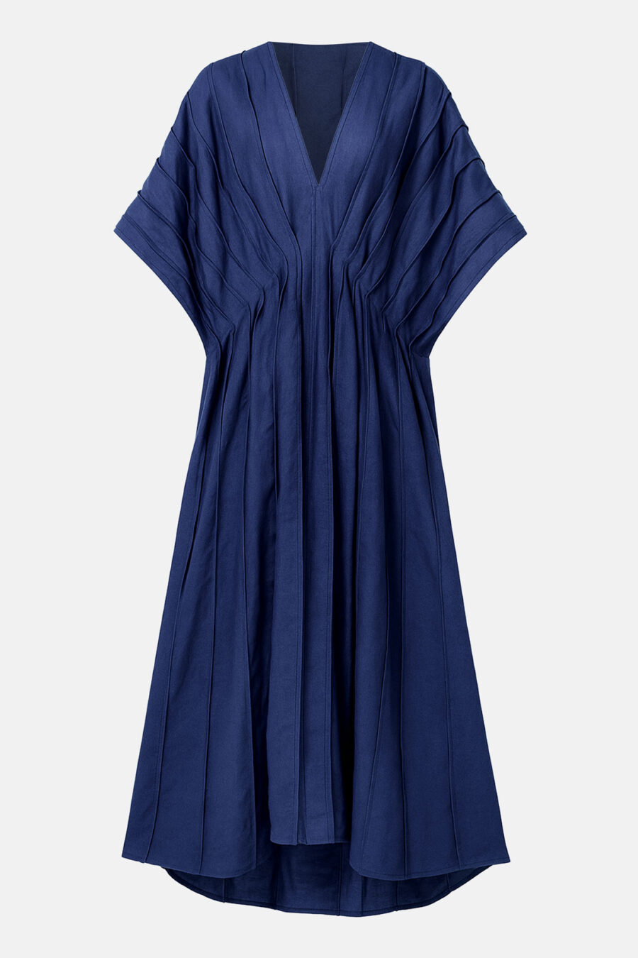 Blue Designer Linen Kaftan Dress With Pleated Detail by Kargede Ghost Mannequin