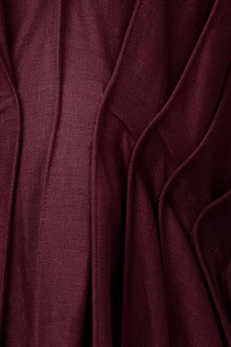 Burgundy Red Designer Linen Kaftan Dress With Pleated Detail by Kargede Detail