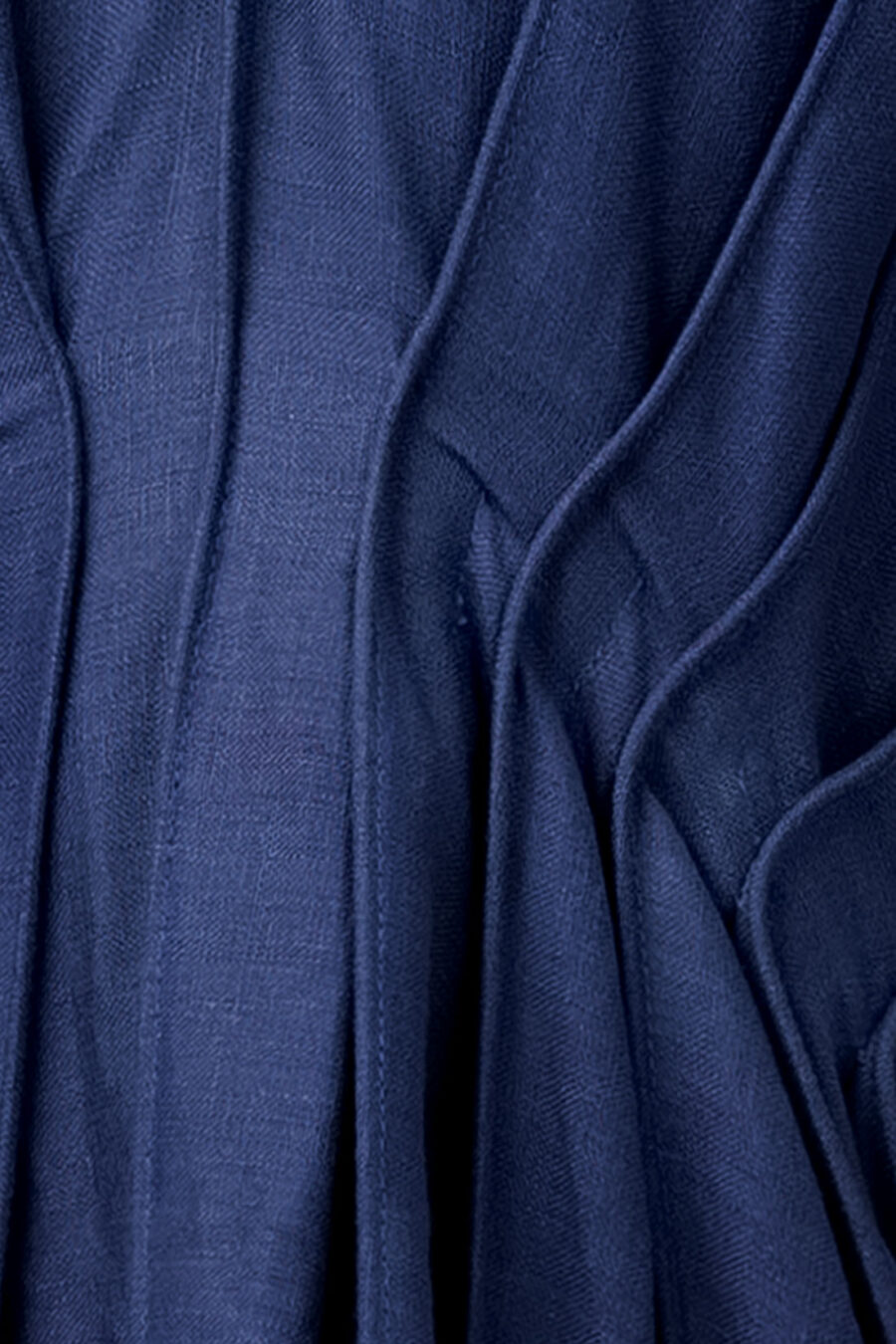 Navy Blue Designer Linen Kaftan Dress With Pleated Detail by Kargede Detail Shot