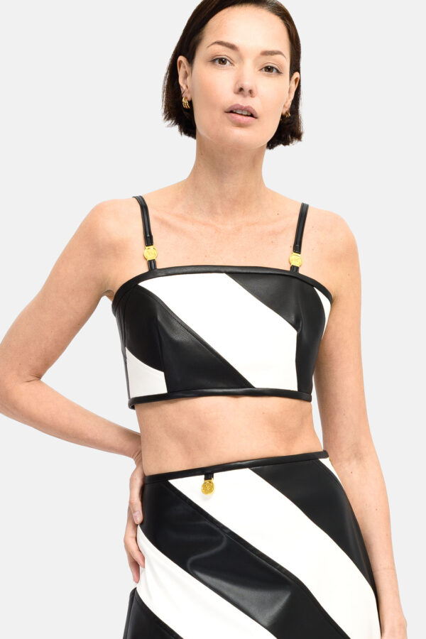 Temper – Black & White Vegan Leather Mini Skirt