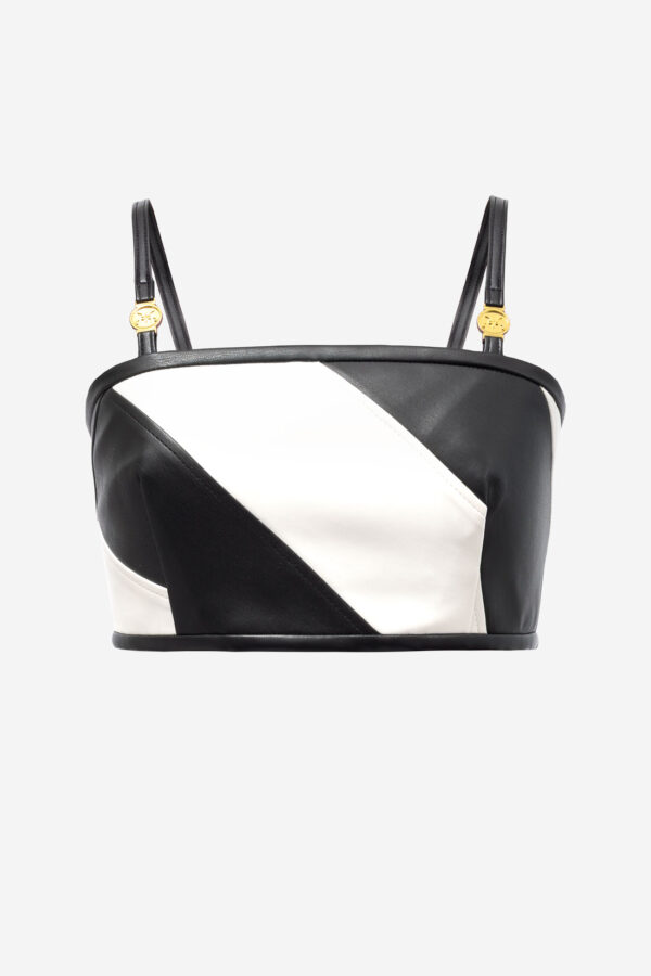 Temper – Black & White Vegan Leather Crop Top