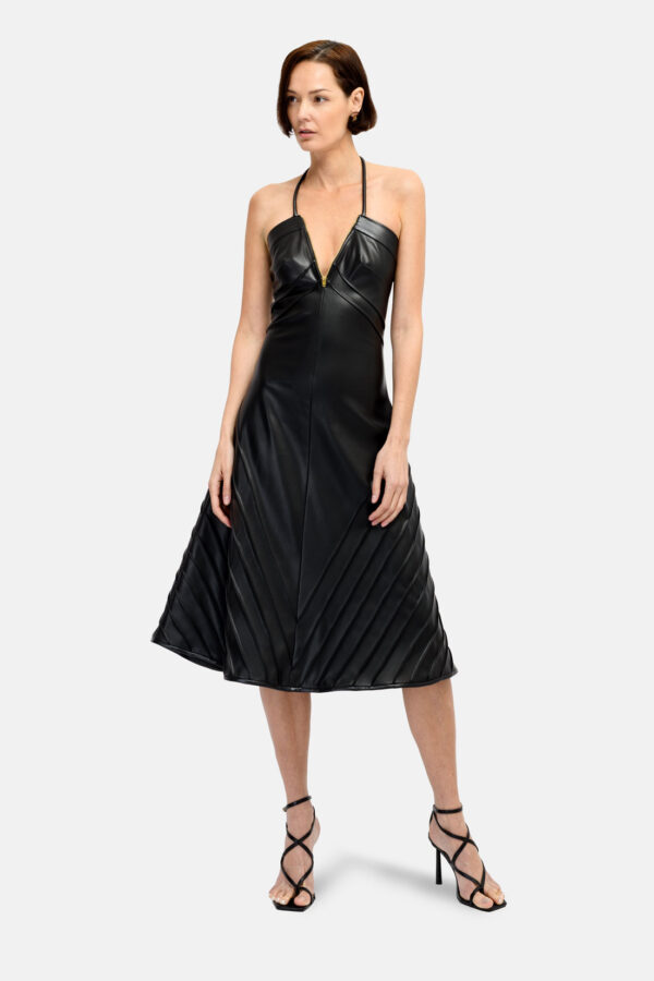 Rift – Black Vegan Leather Midi Dress