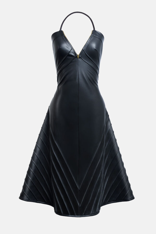 Rift – Black Vegan Leather Midi Dress