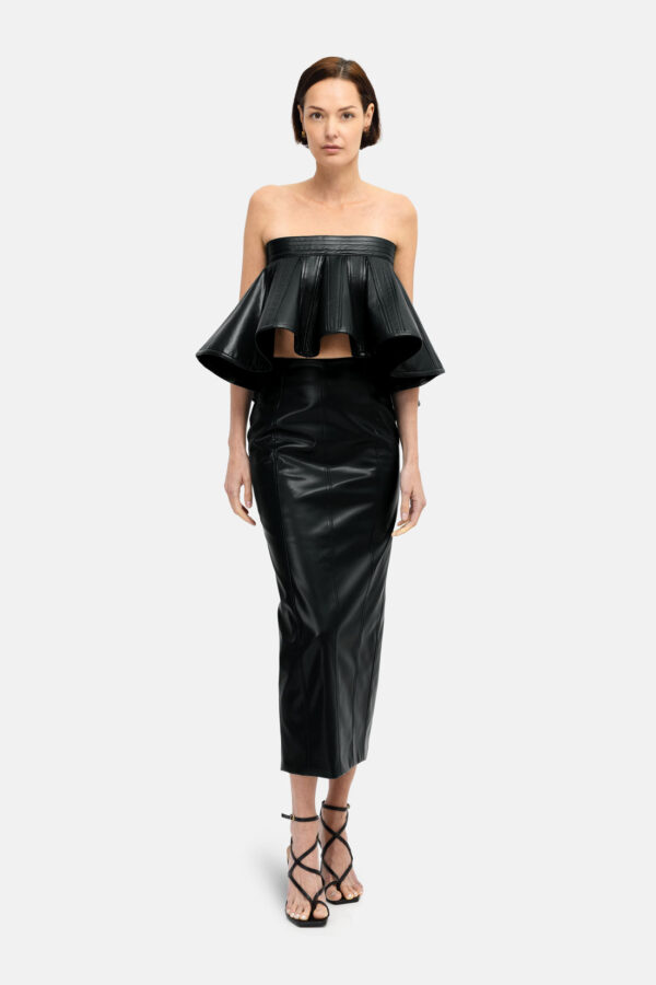 Embrace – Structured Black Leather Crop Top