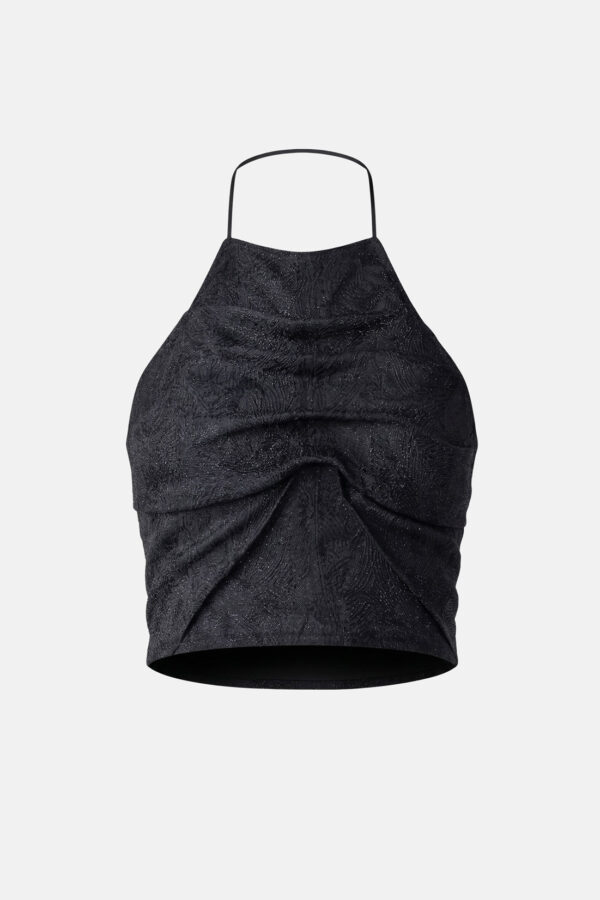 Neblua – Black Jacquard Halter Crop Top