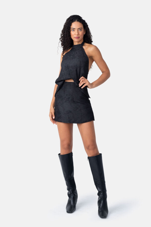 Polaris – Black Jacquard Bubble Mini Dress